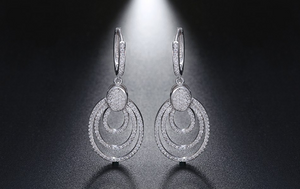 2.6ct Round Cut Diamond Big Round Hollowed Dangle Earrings 14k White Gold Finish