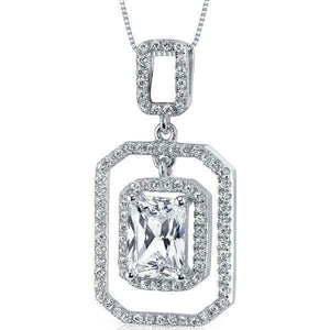 4Ct Radiant Cut Diamond Double Halo Women Pendant 14K White Gold Finish NO CHAIN