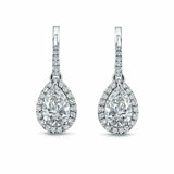 2Ct Pear Cut Diamond Stylish Halo Drop Earrings for Women 14K White Gold Finish