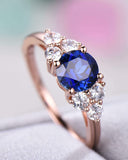 2Ct Round Cut Blue Sapphire Engagement Ring 14K Rose Gold Finish Diamond Accents