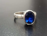 2ct Engagement Ring Oval Cut Blue Sapphire Bezel Set 14k White Gold Finish