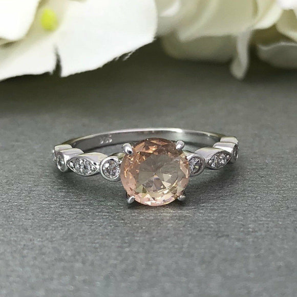 1.4ct Round Cut Peach Morganite Solitaire Engagement Ring 18k White Gold Finish