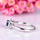 1.4ct Oval Cut Blue Sapphire Engagement Ring Halo Solitaire 18k WhiteGold Finish