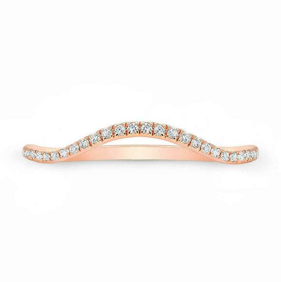 0.7ct Round Cut VVS1D Diamond Wedding Band Stackable Curved 14k Rose Gold Finish