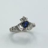 1ct Heart Blue Sapphire Engagement Ring Diamond Claddagh 14k White Gold Finish