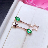 1ct Oval Cut Green Emerald Star Design Long Drop Earrings 14k Rose Gold Finish