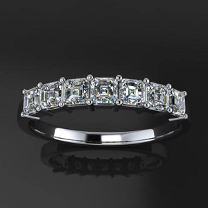 7 Stone Wedding Ring Band 1.2ct Asscher Cut VVS1D Diamond 14k White Gold Finish