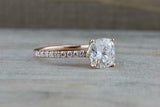 1.6ct Cushion Cut Diamond Solitaire Ring 14k Rose Gold Finish with Round Accents