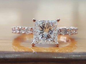 2.3ct Princess Cut Diamond Accent Women Engagement Ring 14k White Gold Finish