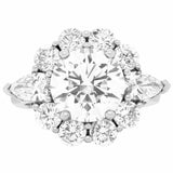 2.5ct Round Cut Diamond Engagement Ring Halo Pear Accents 14k White Gold Finish