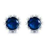 2ct Round Cut Blue Sapphire Crown for Women Stud Earrings 14k White Gold Finish