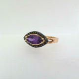 2.3ct Engagement Ring Marquise Cut Purple Amethyst Halo 14k Rose Gold Finish