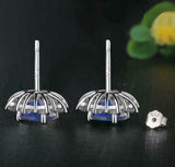 4ct Round Blue Sapphire Diamond Halo Cocktail Stud Earrings 14K White Gold Over