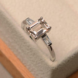 2ct Emerald Cut Peach Morganite Engagement Ring Trilogy 14k White Gold Finish