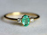 1ct Engagement Ring Oval Cut Green Emerald Three Stone 14k Yellow Gold Finish