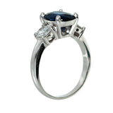 3ct Cushion Cut Blue Sapphire Engagement Ring Diamond Trilogy 14k WhiteGold Over