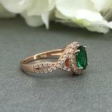 2ct Oval Cut Green Emerald Halo Infinity Engagement Ring 14k Rose Gold Finish