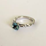 1Ct Round Cut Blue Aquamarine Diamond Accent Engagement Ring 14K White Gold Over