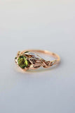 1ct Round Green Peridot Engagement Ring Leaf Vine Solitaire 14k Rose Gold Finish