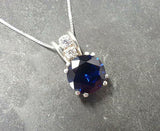 1.5ct Blue Sapphire Pendant Round Cut Solitaire 14k White Gold Finish NO CHAIN