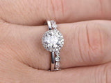 3Ct Round Cut Diamond Bridal Set Vintage Band Halo Ring 14K White Gold Finish