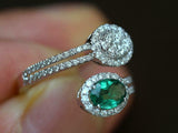 2.2ct Engagement Ring Ova Cut Green Emerald Halo Bypass 14k White Gold Finish