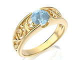 1ct Round Blue Aquamarine Vintage Filigree Engagement Ring 14k Yellow Gold Over