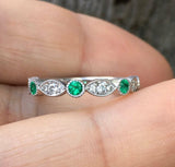 1ct Round Green Emerald Half Eternity Vintage Wedding Band 14k White Gold Over