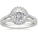 4ct Round Cut Diamond Engagement Ring 14k White Gold Finish Halo Split Shank