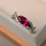 2ct Marquise Cut Pink Ruby Solitaire with Cross Accent Ring 14k WhiteGold Finish