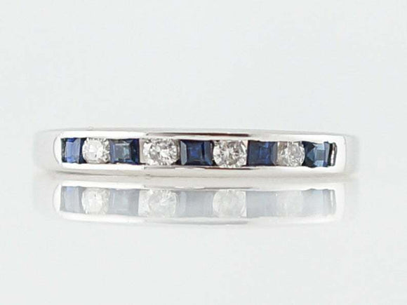 1ct Princess Cut Alternate Blue Sapphire Diamond Wedding Band 14k WhiteGold Over