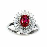 3.7ct Oval Cut Pink Ruby Engagement Ring Halo Cocktail 14k White Gold Finish