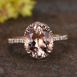 2ct Oval Cut Peach Morganite Diamond Accents Milgrain Ring 14k Rose Gold Finish