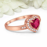 2ct Heart Cut Pink Ruby Engagement Ring Milgrain Halo 14k Rose Gold Finish