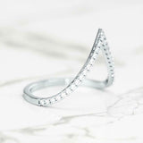 V Shaped Stylish Curved Wedding Band 0.8ct Round Cut Diamond 14k White Gold Over