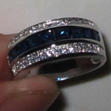 2Ct Princess Cut Blue Sapphire Half Eternity Wedding Band 18K White Gold Finish