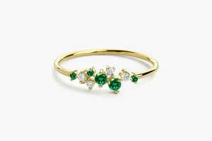 1ct Round Cut Green Emerald Cluster Minimal Engagement Ring 14k Yellow Gold Over