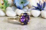 2ct Engagement Ring Oval Cut Amethyst Round Diamond Petite 14k YellowGold Finish