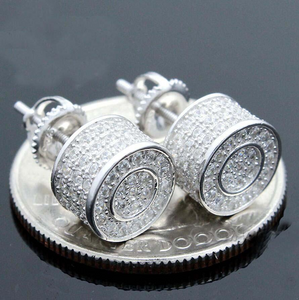 3Ct Round Cut Diamond Iced Hip Hop Circular Stud Earrings 14K White Gold Finish