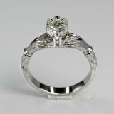 1ct Heart Cut Diamond Solitaire Engagement Claddagh Ring 14k White Gold Finish