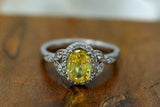 2.2ct Oval Yellow Citrine Engagement Ring Diamond Floral Halo 14k WhiteGold Over