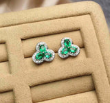 1.6ct Stud Earrings Oval Cut Green Emerald Leaf Halo Design 14k WhiteGold Finish