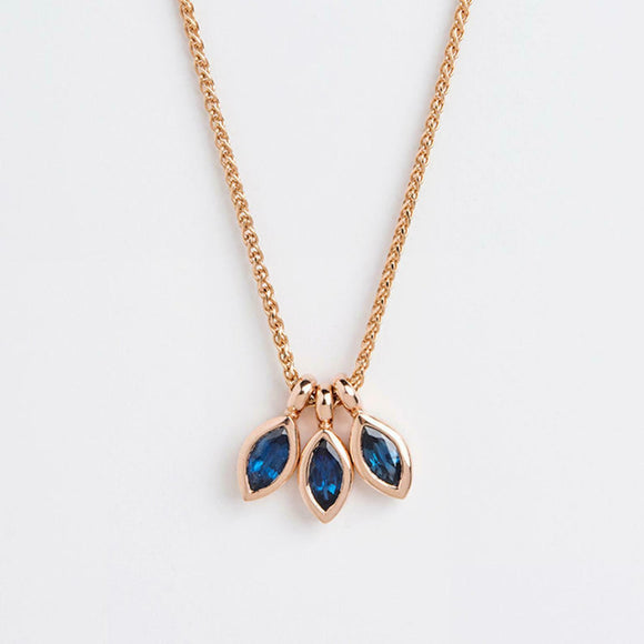 0.2ct Marquise Cut Blue Sapphire Pendant Leaf Petal Minimalist 14k RoseGold Over