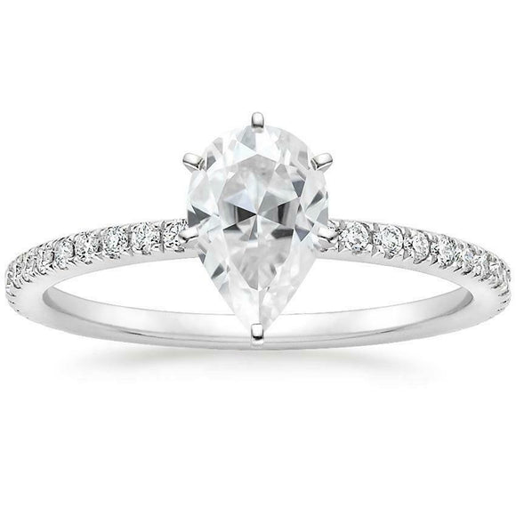 4ct Pear Cut VVS1/D Diamond Engagement Ring 14k White Gold Finish Round Accents