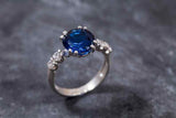 2ct Round Cut Blue Sapphire Diamond Accent Solitaire Ring 14k White Gold Finish