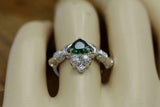 1ct Heart Cut Green Emerald Engagement Ring Diamond Claddagh 14k White Gold Over