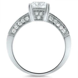 3ct Cushion Diamond Engagement Ring Solitaire with Accents 14k White Gold Finish