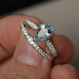 1.5ct Pear Cut Blue Aquamarine Crown Design Engagement Ring 18k WhiteGold Finish