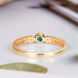 1.3ct Round Green Emerald Engagement Ring Accents Solitaire 14k Yellow Gold Over