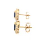 1.75ct Stud Earrings Oval Cut Blue Sapphire Stylish Halo 14k Yellow Gold Finish